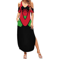 Malawi Flag Family Matching Summer Maxi Dress and Hawaiian Shirt Colors Blended with National Emblem - Symbolic Design