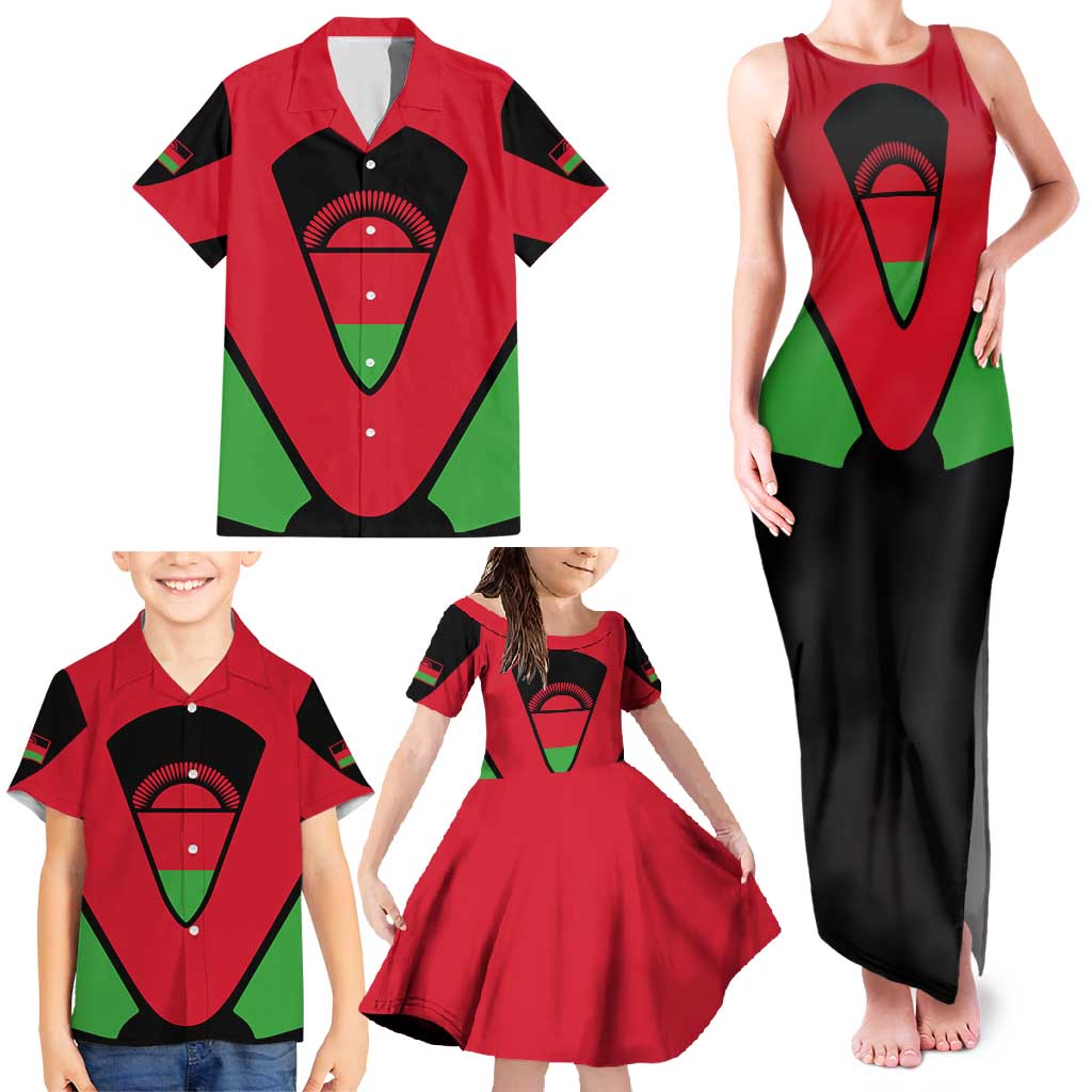 Malawi Flag Family Matching Tank Maxi Dress and Hawaiian Shirt Colors Blended with National Emblem - Symbolic Design
