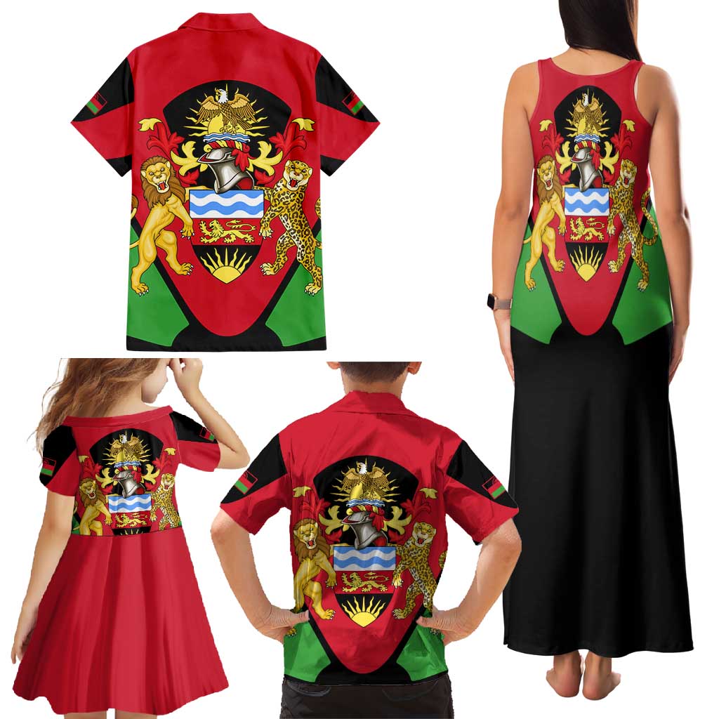 Malawi Flag Family Matching Tank Maxi Dress and Hawaiian Shirt Colors Blended with National Emblem - Symbolic Design