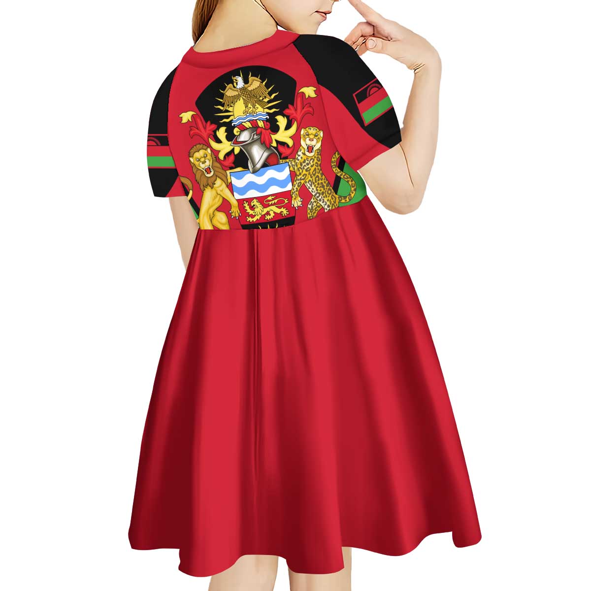 Malawi Flag Kid Short Sleeve Dress Colors Blended with National Emblem - Symbolic Design