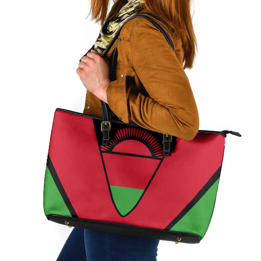 Malawi Flag Leather Tote Bag Colors Blended with National Emblem - Symbolic Design