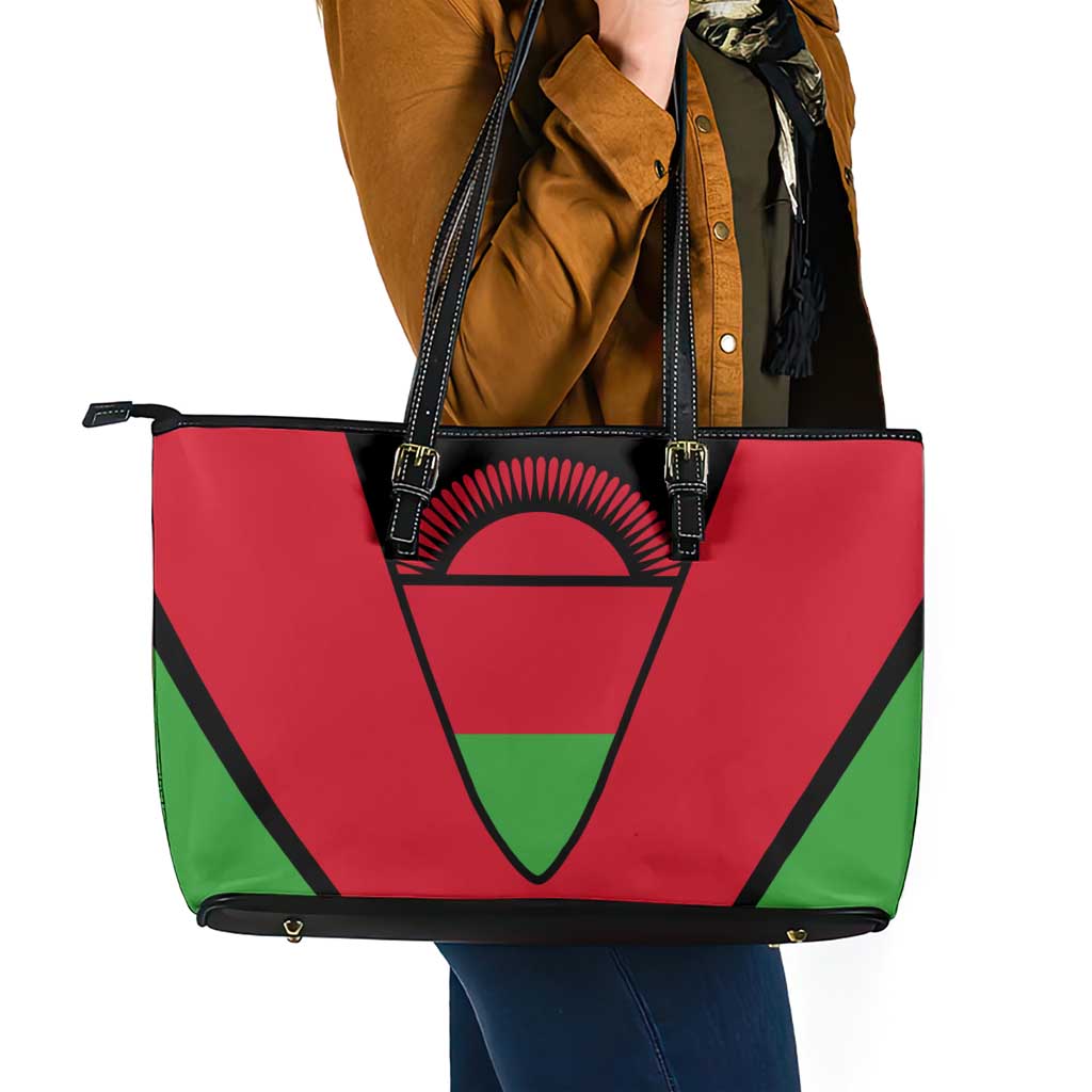Malawi Flag Leather Tote Bag Colors Blended with National Emblem - Symbolic Design