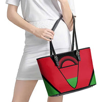 Malawi Flag Leather Tote Bag Colors Blended with National Emblem - Symbolic Design