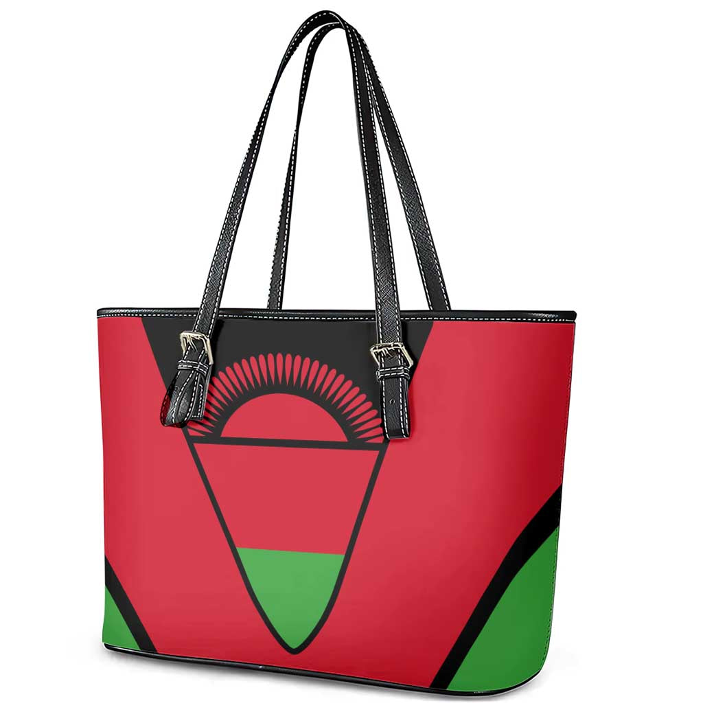 Malawi Flag Leather Tote Bag Colors Blended with National Emblem - Symbolic Design