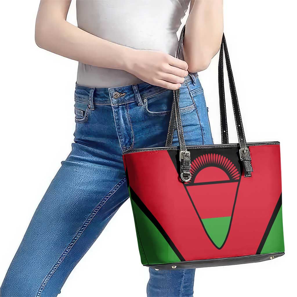 Malawi Flag Leather Tote Bag Colors Blended with National Emblem - Symbolic Design