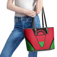 Malawi Flag Leather Tote Bag Colors Blended with National Emblem - Symbolic Design