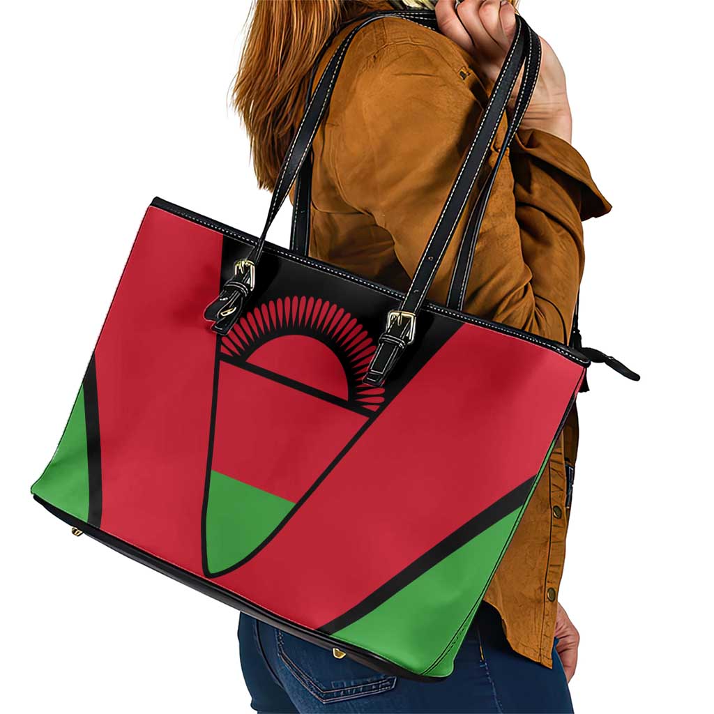 Malawi Flag Leather Tote Bag Colors Blended with National Emblem - Symbolic Design