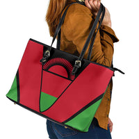 Malawi Flag Leather Tote Bag Colors Blended with National Emblem - Symbolic Design