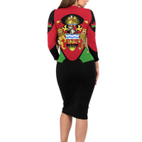 Malawi Flag Long Sleeve Bodycon Dress Colors Blended with National Emblem - Symbolic Design