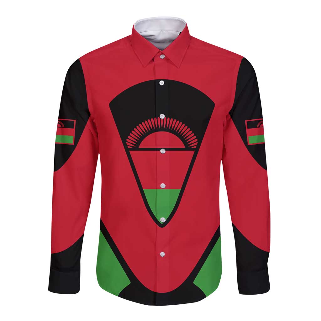 Malawi Flag Long Sleeve Button Shirt Colors Blended with National Emblem - Symbolic Design