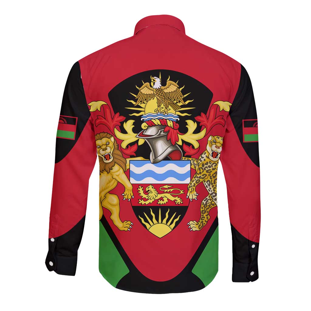 Malawi Flag Long Sleeve Button Shirt Colors Blended with National Emblem - Symbolic Design