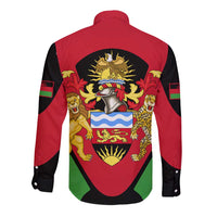 Malawi Flag Long Sleeve Button Shirt Colors Blended with National Emblem - Symbolic Design
