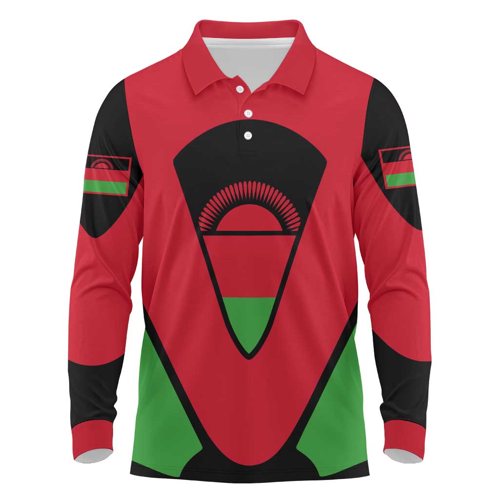 Malawi Flag Long Sleeve Polo Shirt Colors Blended with National Emblem - Symbolic Design