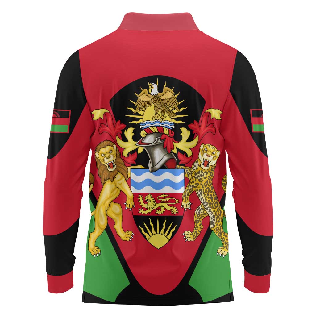 Malawi Flag Long Sleeve Polo Shirt Colors Blended with National Emblem - Symbolic Design