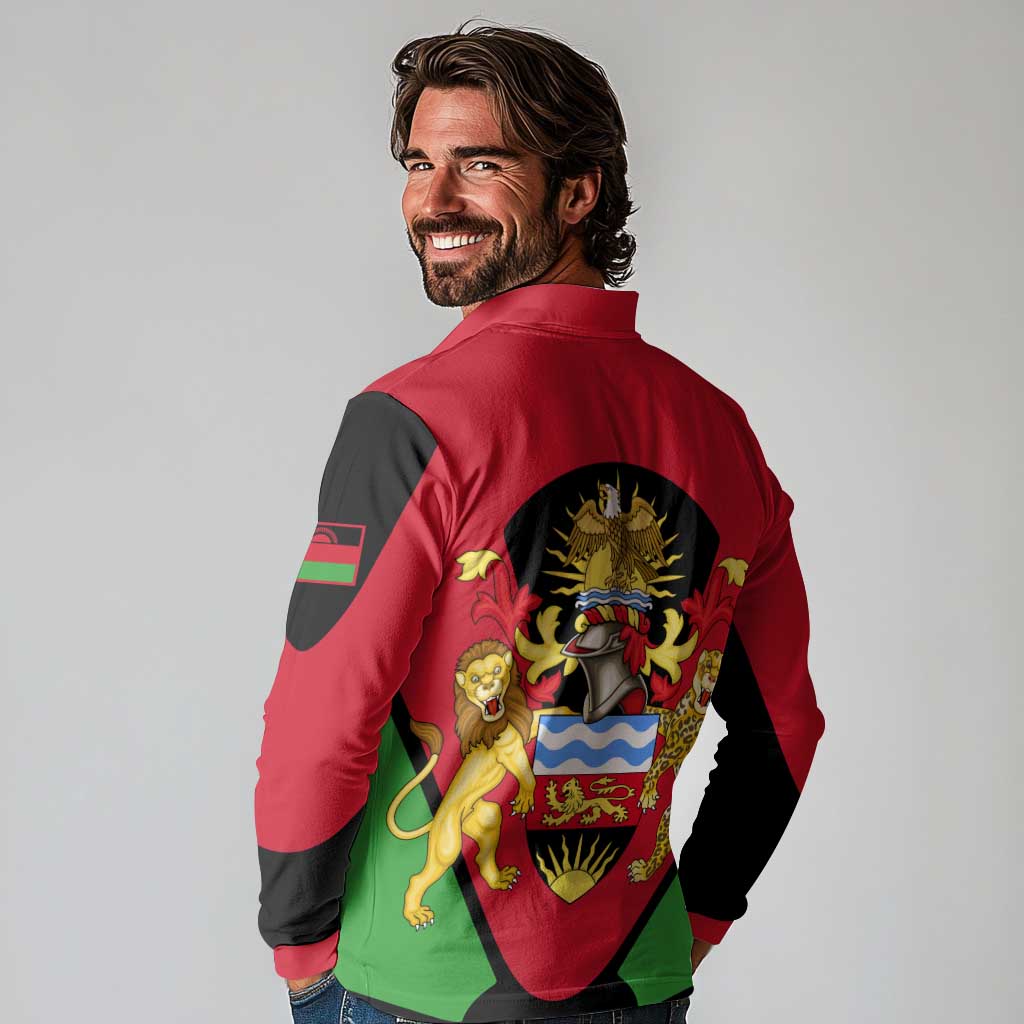Malawi Flag Long Sleeve Polo Shirt Colors Blended with National Emblem - Symbolic Design