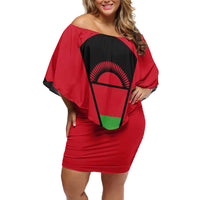 Malawi Flag Off Shoulder Short Dress Colors Blended with National Emblem - Symbolic Design
