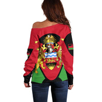 Malawi Flag Off Shoulder Sweater Colors Blended with National Emblem - Symbolic Design