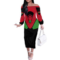 Malawi Flag Off The Shoulder Long Sleeve Dress Colors Blended with National Emblem - Symbolic Design