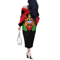 Malawi Flag Off The Shoulder Long Sleeve Dress Colors Blended with National Emblem - Symbolic Design