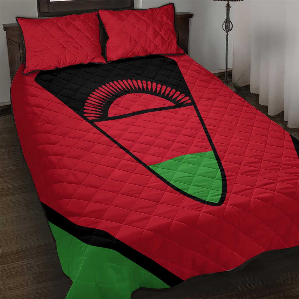 Malawi Flag Quilt Bed Set Colors Blended with National Emblem - Symbolic Design