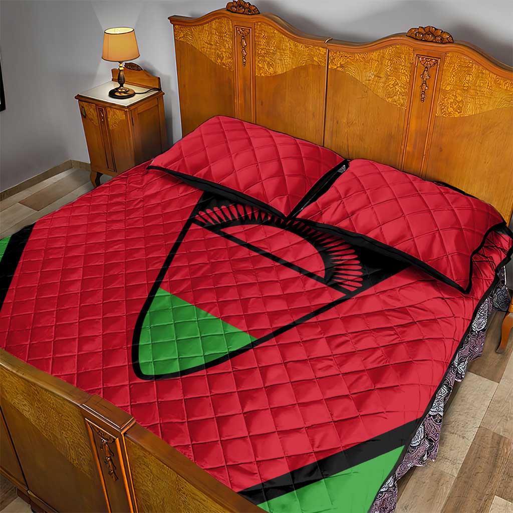 Malawi Flag Quilt Bed Set Colors Blended with National Emblem - Symbolic Design