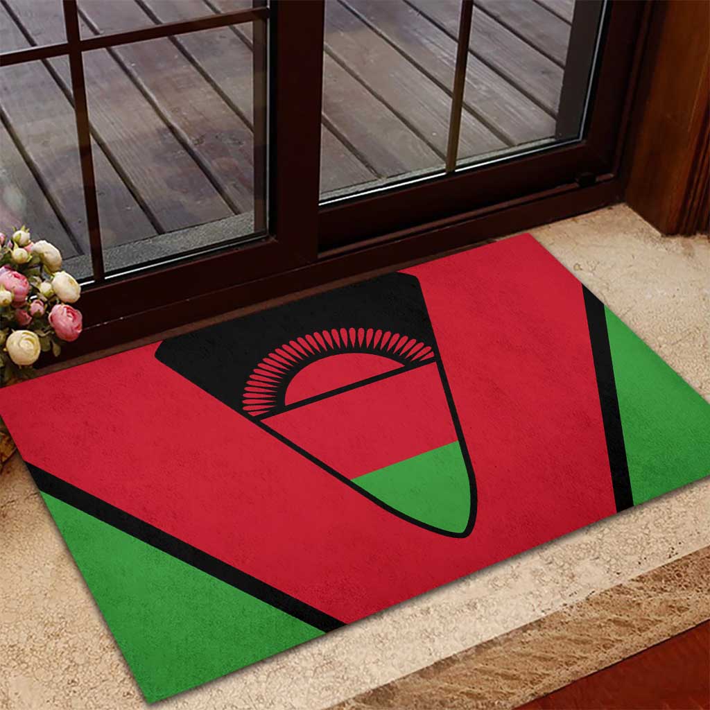 Malawi Flag Rubber Doormat Colors Blended with National Emblem - Symbolic Design