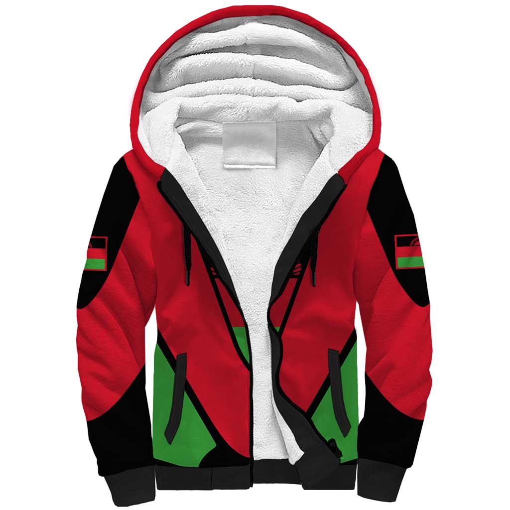 Malawi Flag Sherpa Hoodie Colors Blended with National Emblem - Symbolic Design