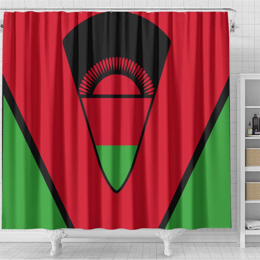 Malawi Flag Shower Curtain Colors Blended with National Emblem - Symbolic Design