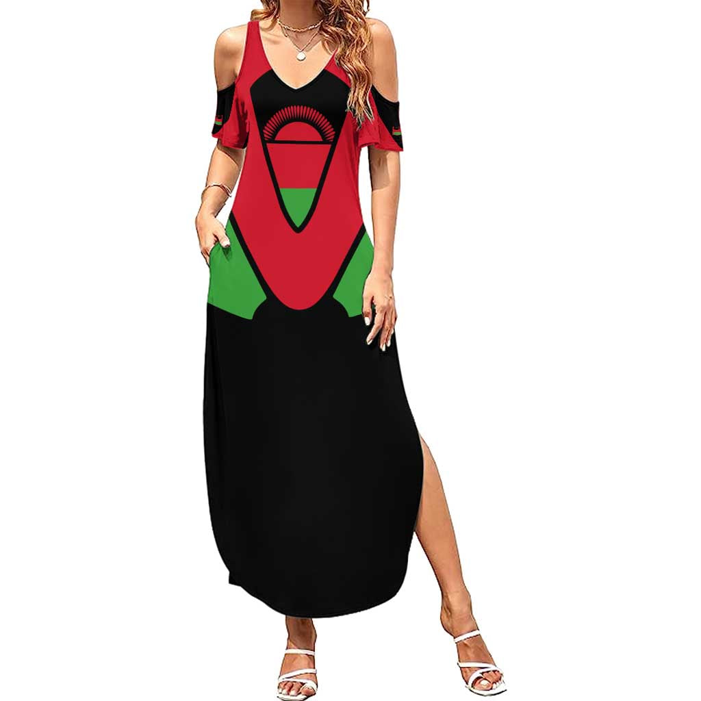 Malawi Flag Summer Maxi Dress Colors Blended with National Emblem - Symbolic Design