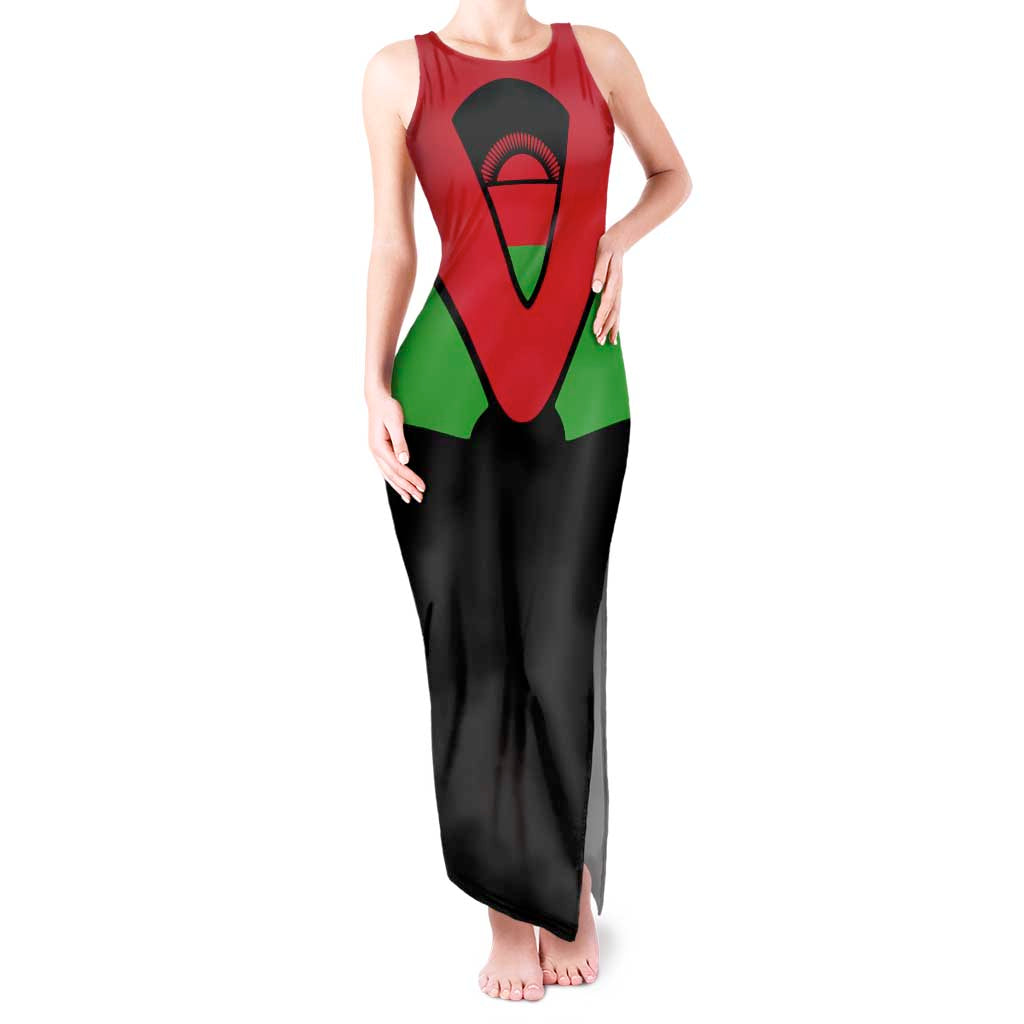Malawi Flag Tank Maxi Dress Colors Blended with National Emblem - Symbolic Design