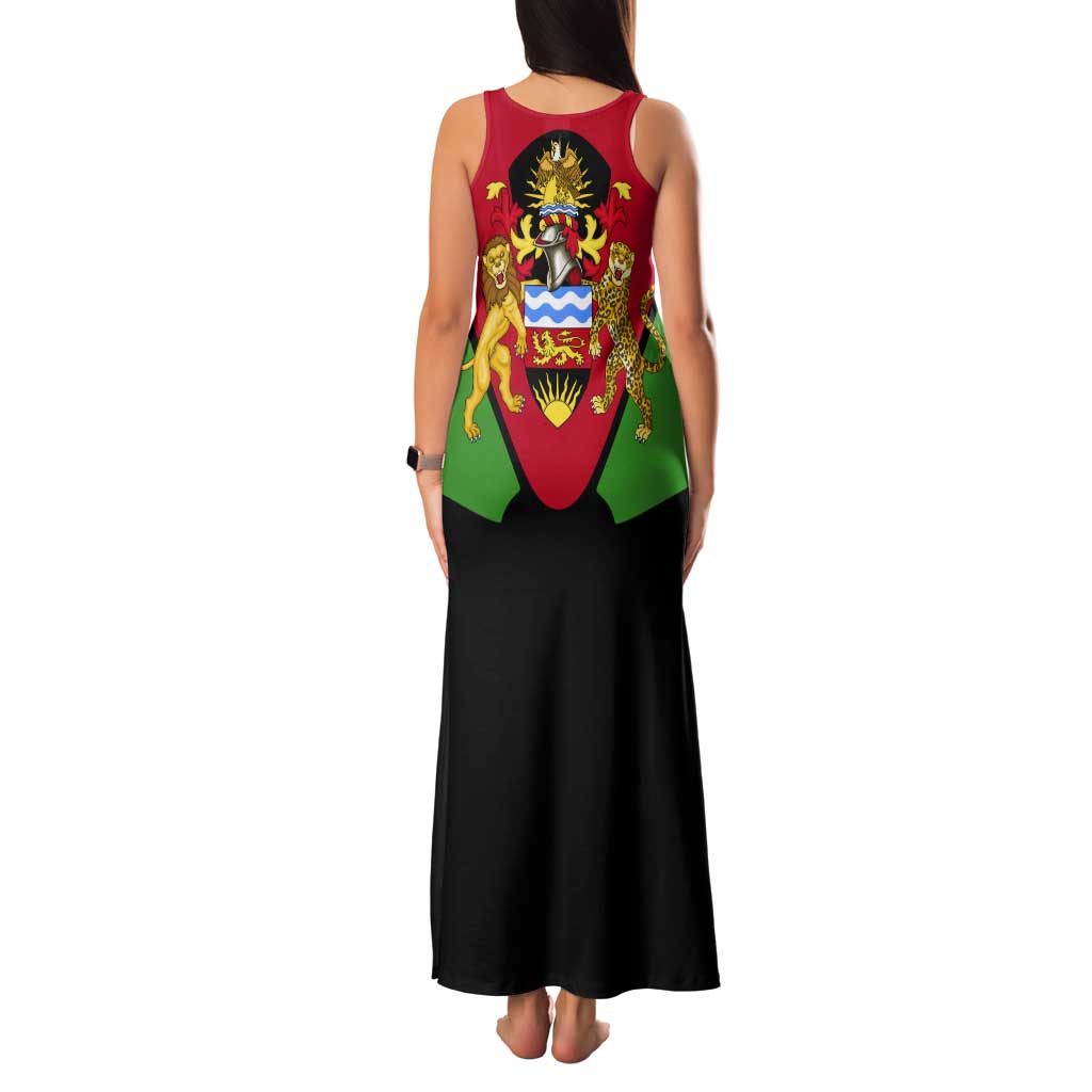 Malawi Flag Tank Maxi Dress Colors Blended with National Emblem - Symbolic Design