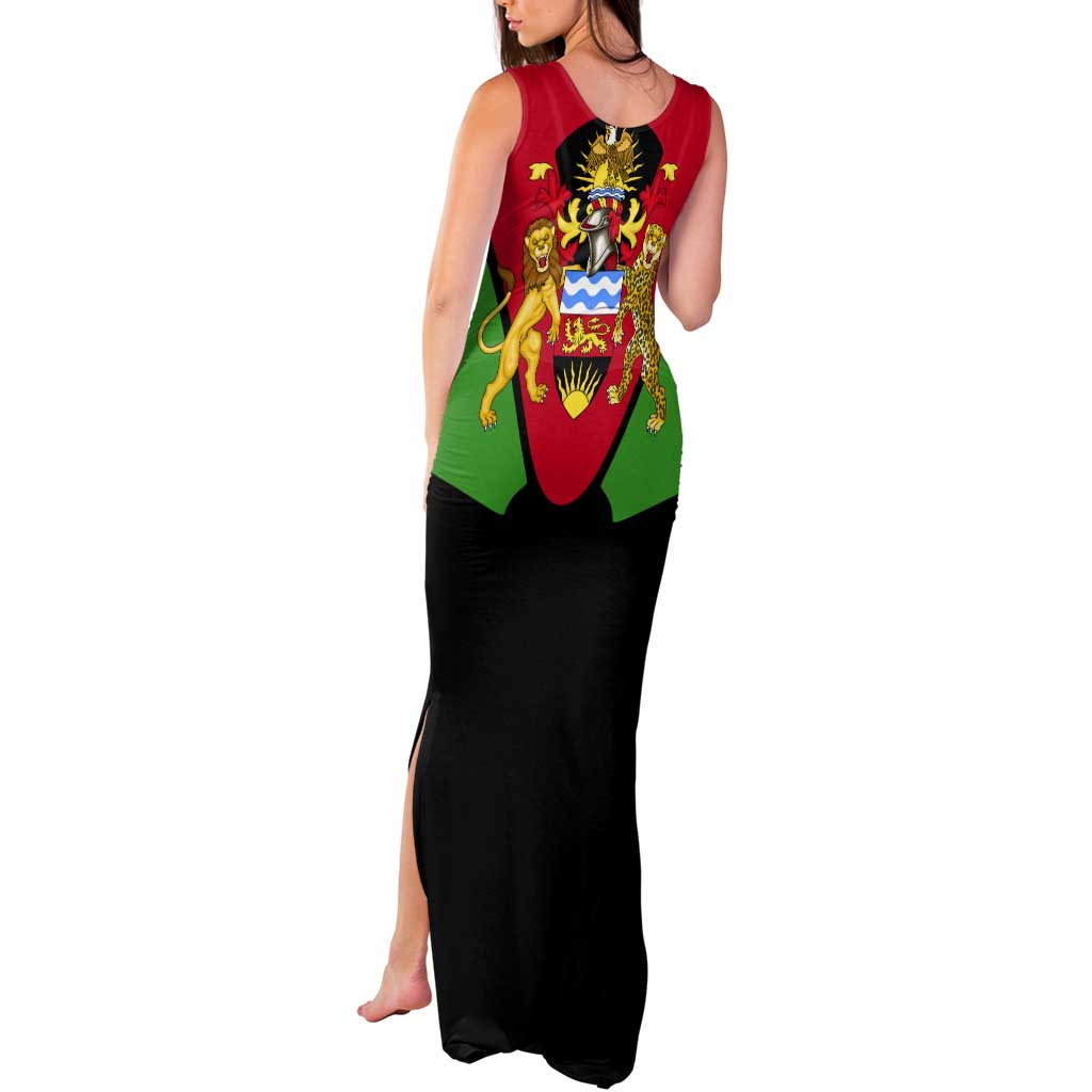 Malawi Flag Tank Maxi Dress Colors Blended with National Emblem - Symbolic Design