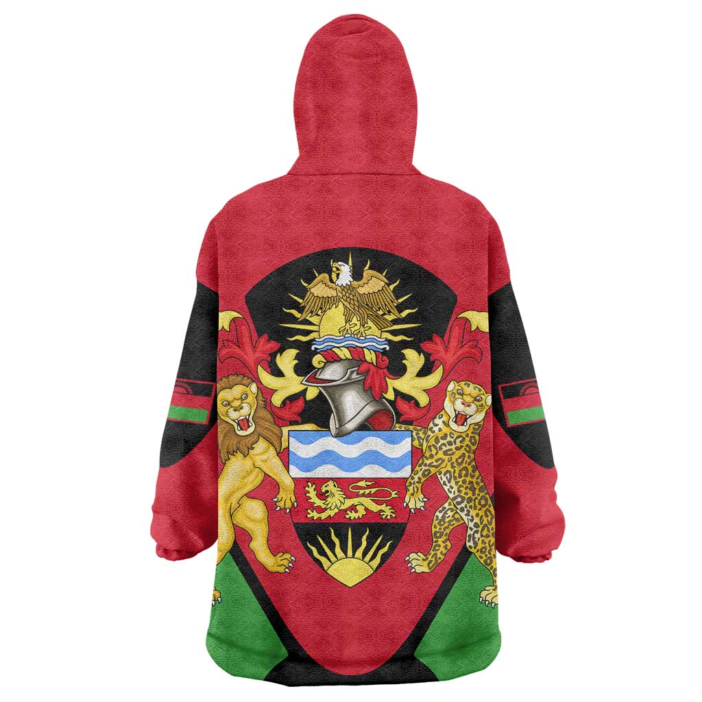 Malawi Flag Wearable Blanket Hoodie Colors Blended with National Emblem - Symbolic Design