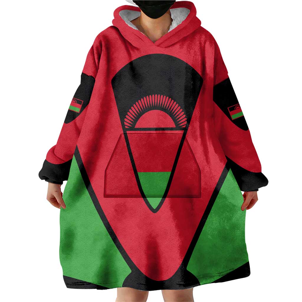 Malawi Flag Wearable Blanket Hoodie Colors Blended with National Emblem - Symbolic Design