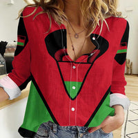 Malawi Flag Women Casual Shirt Colors Blended with National Emblem - Symbolic Design