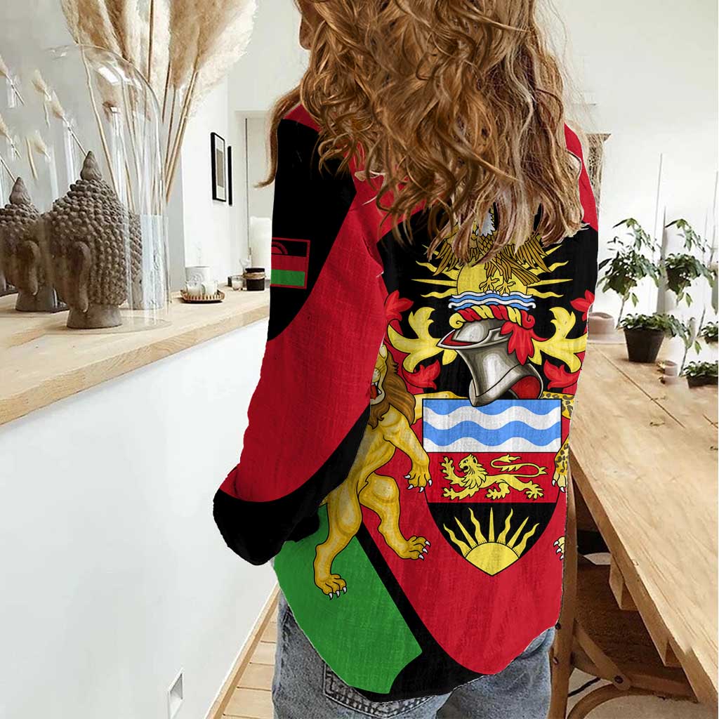 Malawi Flag Women Casual Shirt Colors Blended with National Emblem - Symbolic Design
