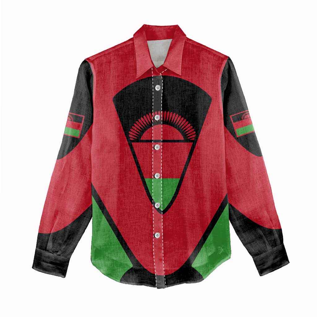 Malawi Flag Women Casual Shirt Colors Blended with National Emblem - Symbolic Design