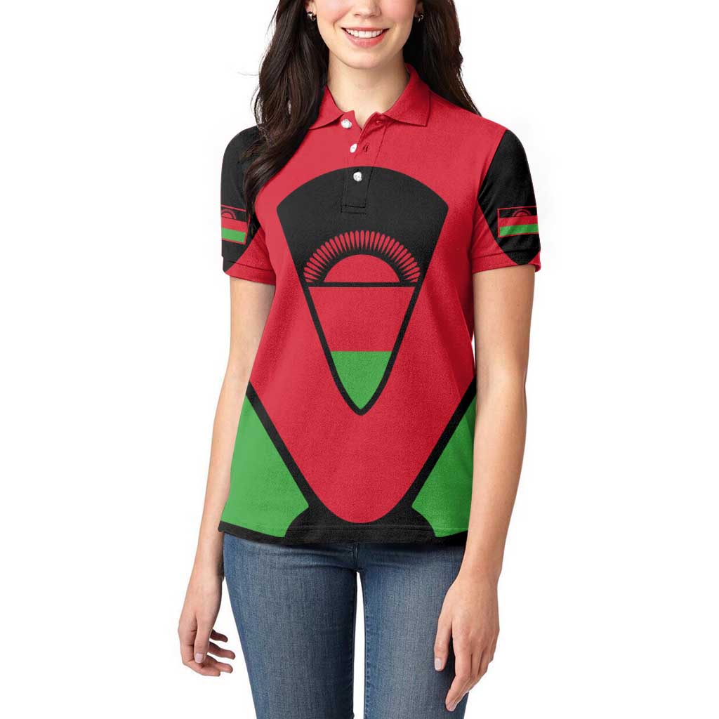 Malawi Flag Women Polo Shirt Colors Blended with National Emblem - Symbolic Design