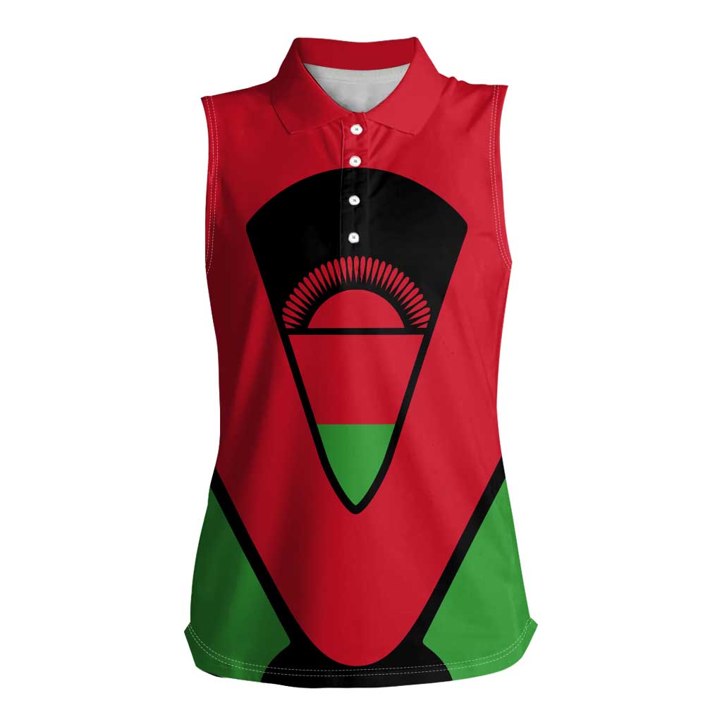 Malawi Flag Women Sleeveless Polo Shirt Colors Blended with National Emblem - Symbolic Design