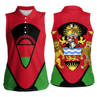 Malawi Flag Women Sleeveless Polo Shirt Colors Blended with National Emblem - Symbolic Design