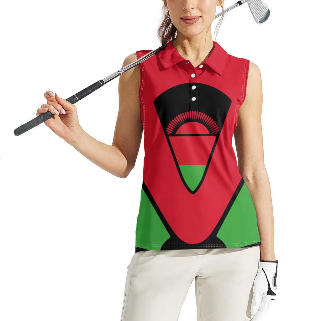 Malawi Flag Women Sleeveless Polo Shirt Colors Blended with National Emblem - Symbolic Design