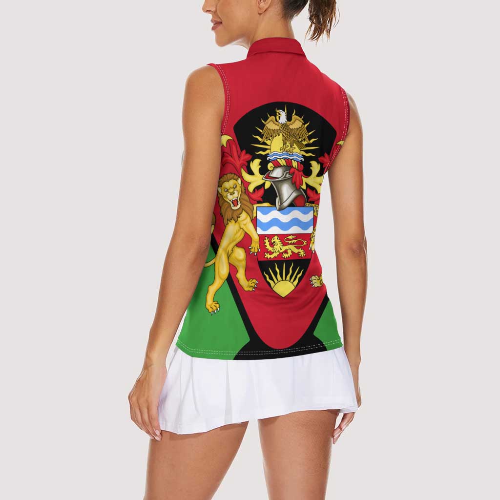 Malawi Flag Women Sleeveless Polo Shirt Colors Blended with National Emblem - Symbolic Design