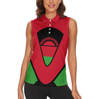 Malawi Flag Women Sleeveless Polo Shirt Colors Blended with National Emblem - Symbolic Design