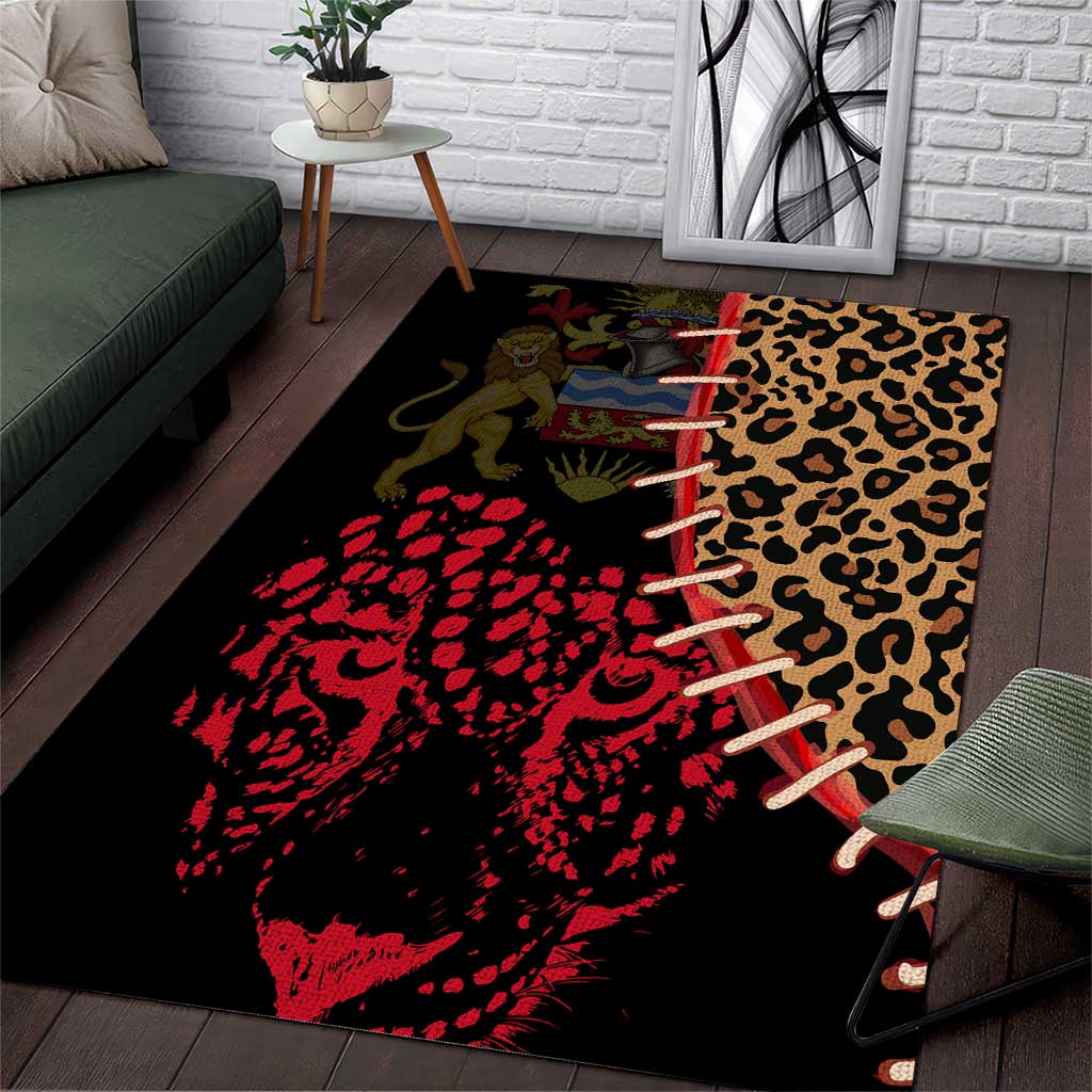 Malawi Area Rug Coat of Arms & Leopard Print - Unique Motif Fusion