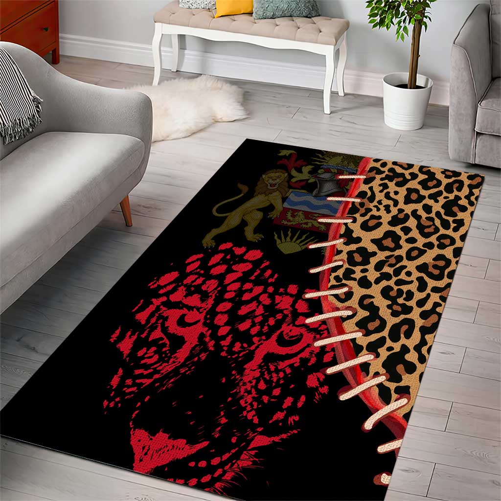 Malawi Area Rug Coat of Arms & Leopard Print - Unique Motif Fusion