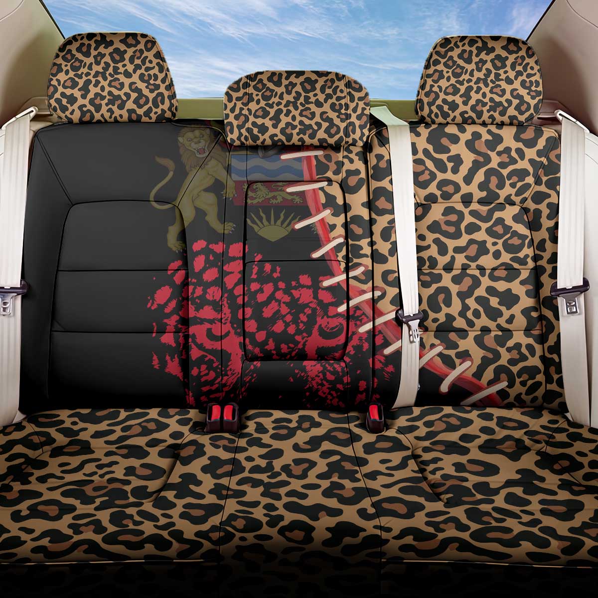 Malawi Back Car Seat Cover Coat of Arms & Leopard Print - Unique Motif Fusion