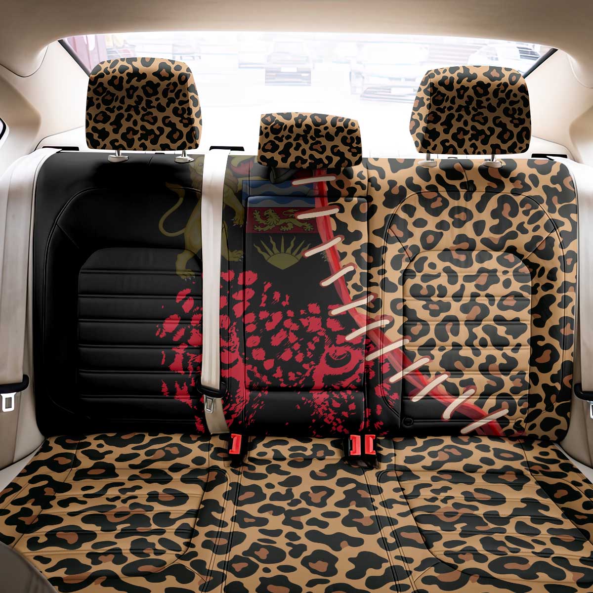 Malawi Back Car Seat Cover Coat of Arms & Leopard Print - Unique Motif Fusion