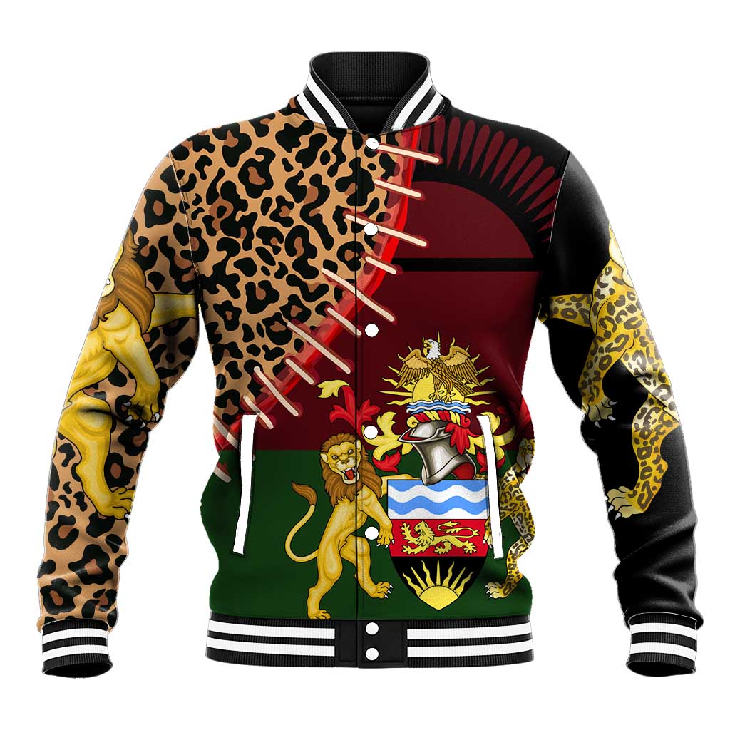 Malawi Baseball Jacket Coat of Arms & Leopard Print - Unique Motif Fusion