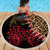 Malawi Beach Blanket Coat of Arms & Leopard Print - Unique Motif Fusion