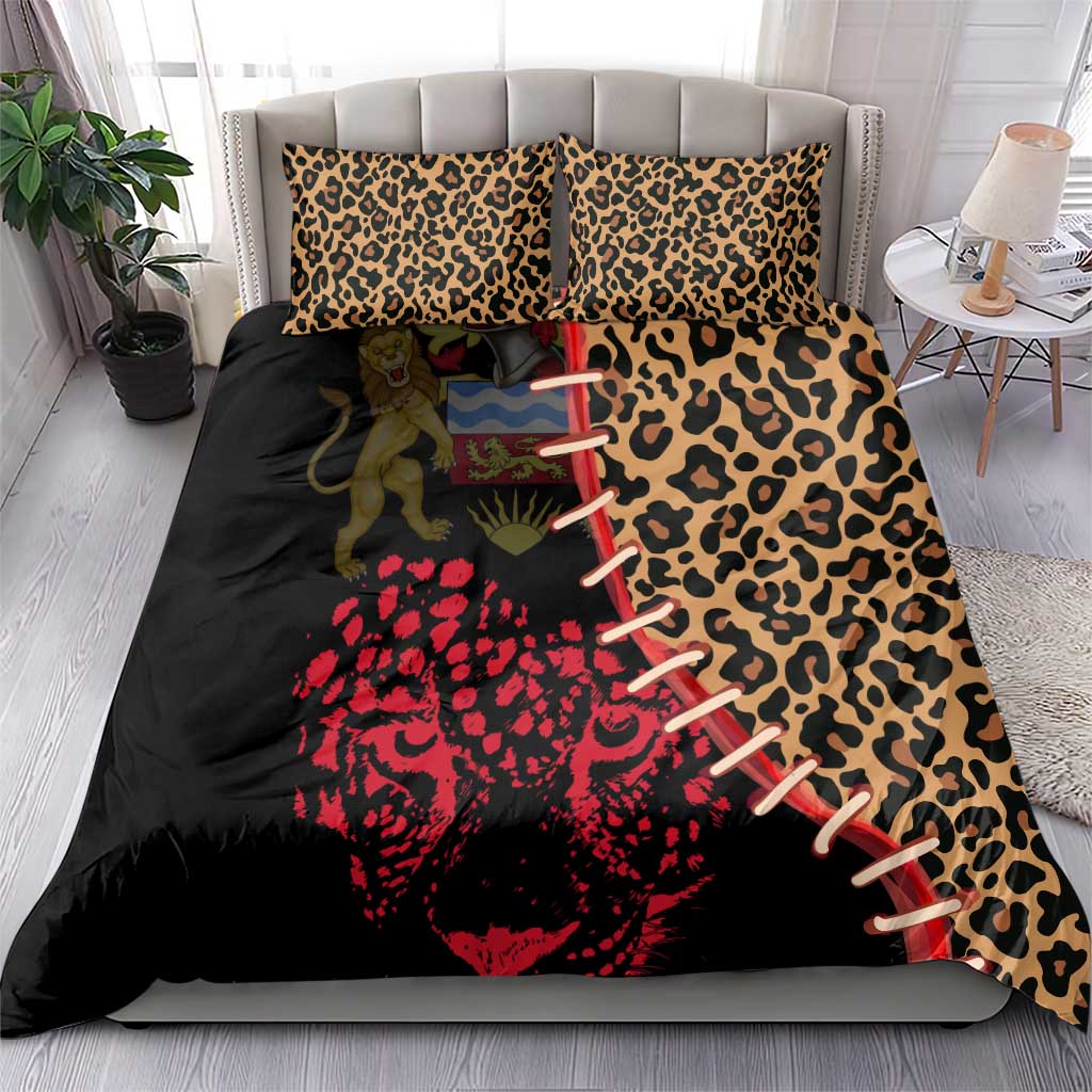 Malawi Bedding Set Coat of Arms & Leopard Print - Unique Motif Fusion